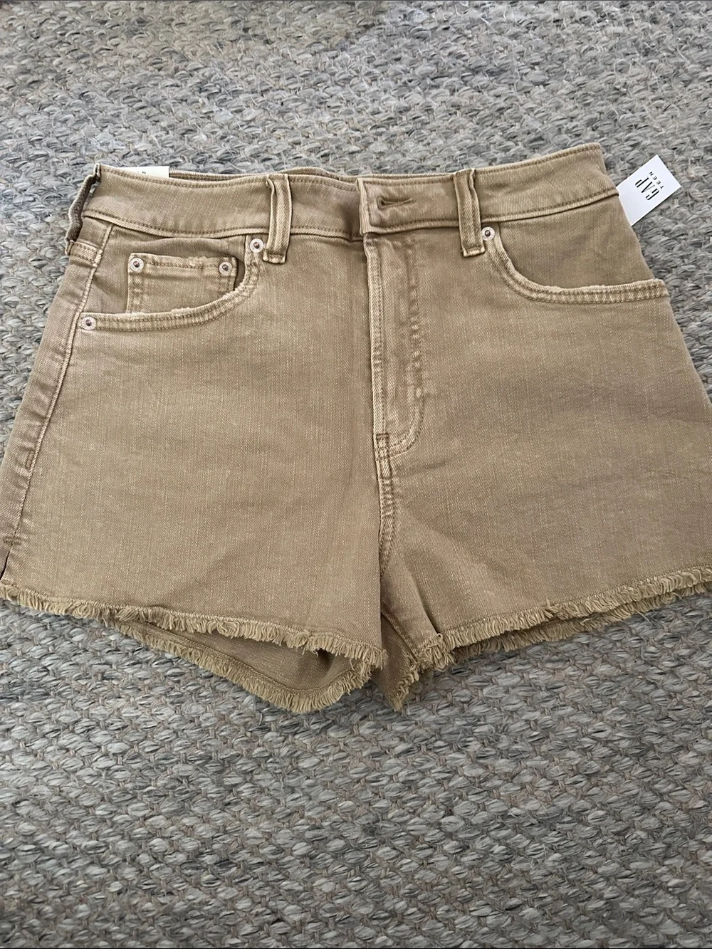 GAP Teen 16 High-Rise Frayed Hem Jean Shorts - Tan